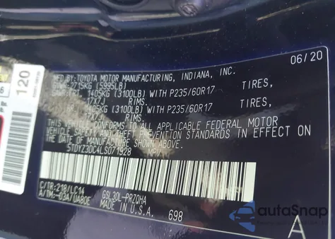 2020 Toyota Sienna Xle z USA, uszkodzony, nr VIN 5TDYZ3DC4LS071928